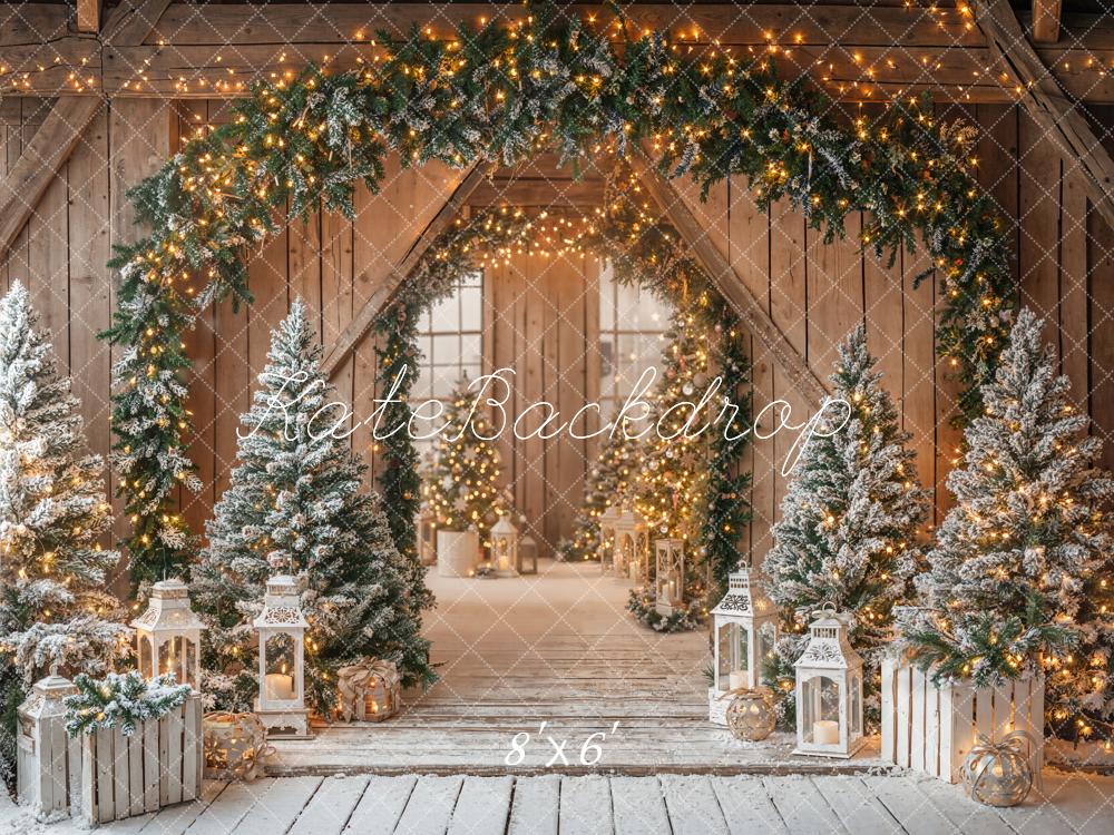 Kate Weihnachten Tannen Bogen Holz Fleece Hintergrund Entworfen von Emetselch - Kate Backdrop.de