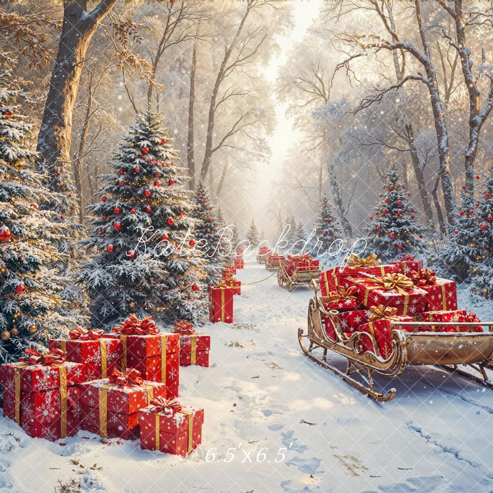 Kate Weihnachten Winterwald Geschenke Schlitten Hintergrund Entworfen von Emetselch - Kate Backdrop.de