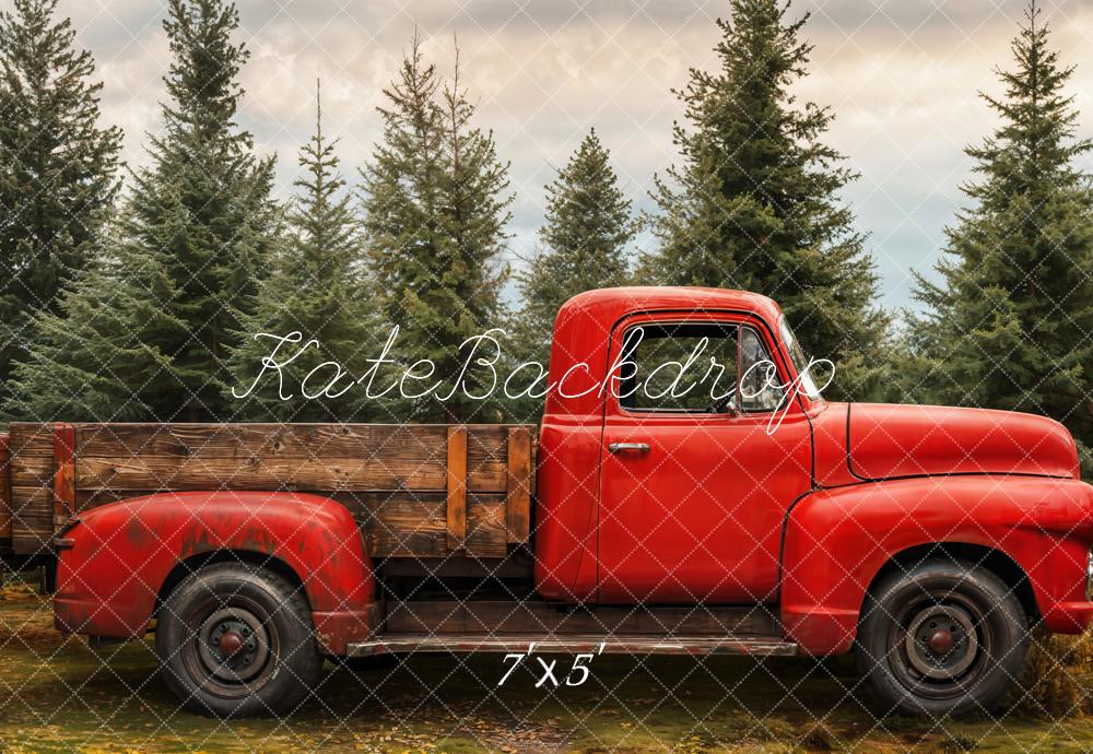 Kate Herbst Roter Pickup Tannenwald Hintergrund Entworfen von Emetselch - Kate Backdrop.de