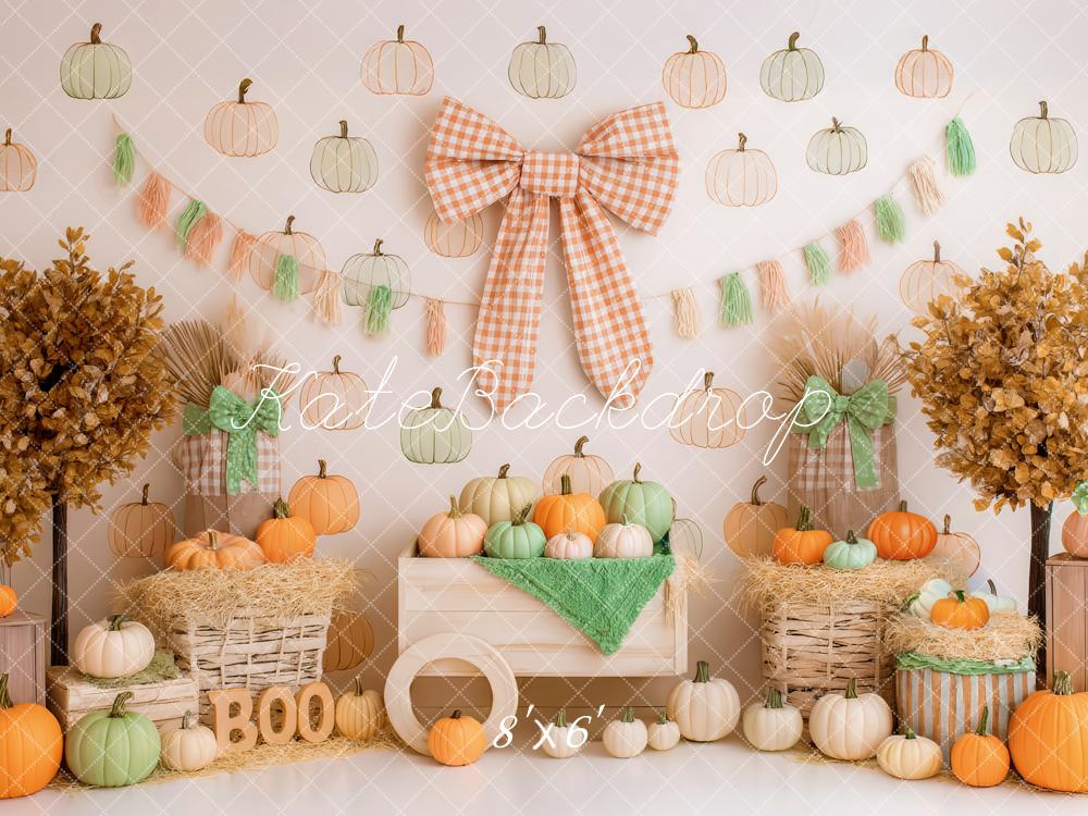 Kate Herbst Kürbisse Schleife Boho Hintergrund Entworfen von Patty Roberts - Kate Backdrop.de