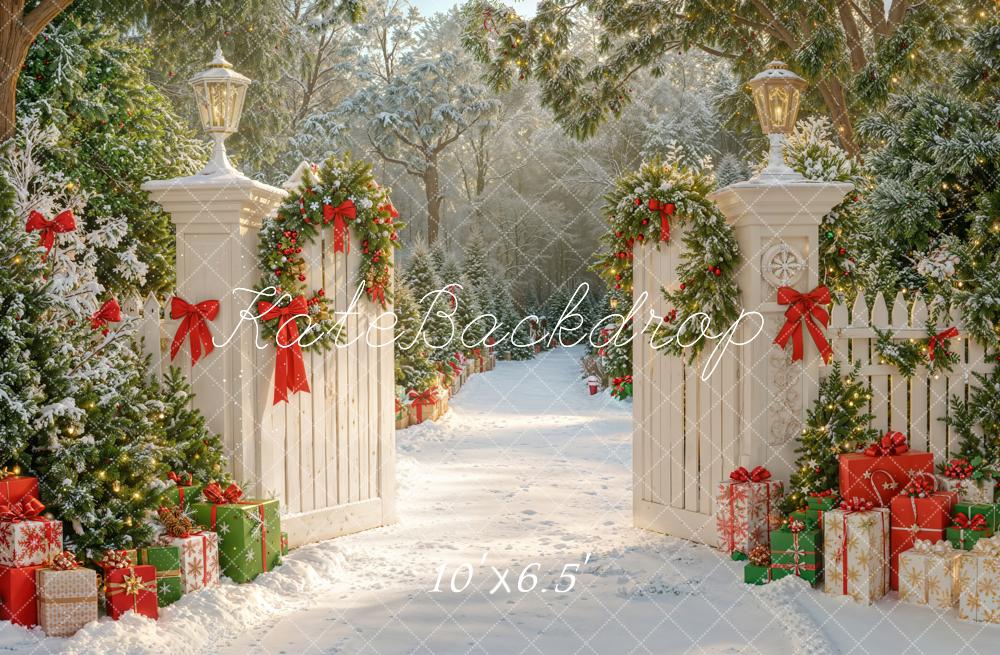 Kate Weihnachten Tor Geschenke Schnee Fleece Hintergrund Entworfen von Emetselch - Kate Backdrop.de