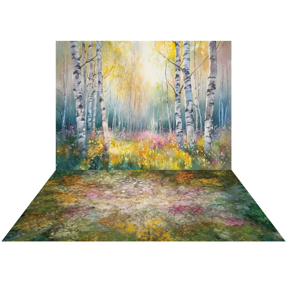 Kate Aquarell Frühling Wald Hintergrund + bunte Frühling Boden Hintergrund