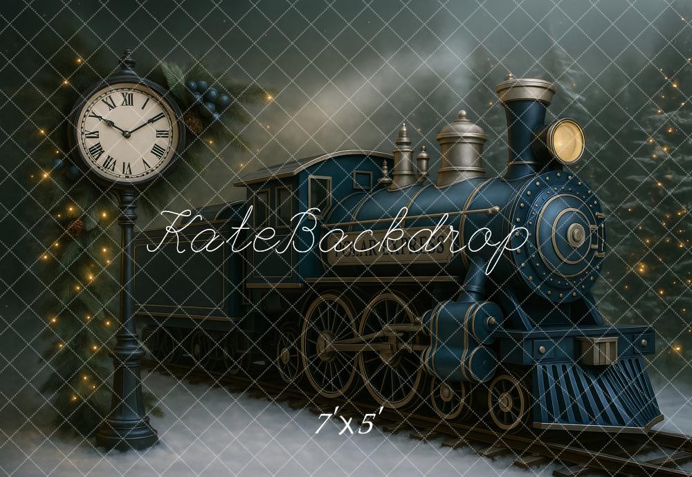 Kate Weihnachten Zug Uhr Tannenzweige Hintergrund Entworfen von Ashley Paul - Kate Backdrop.de