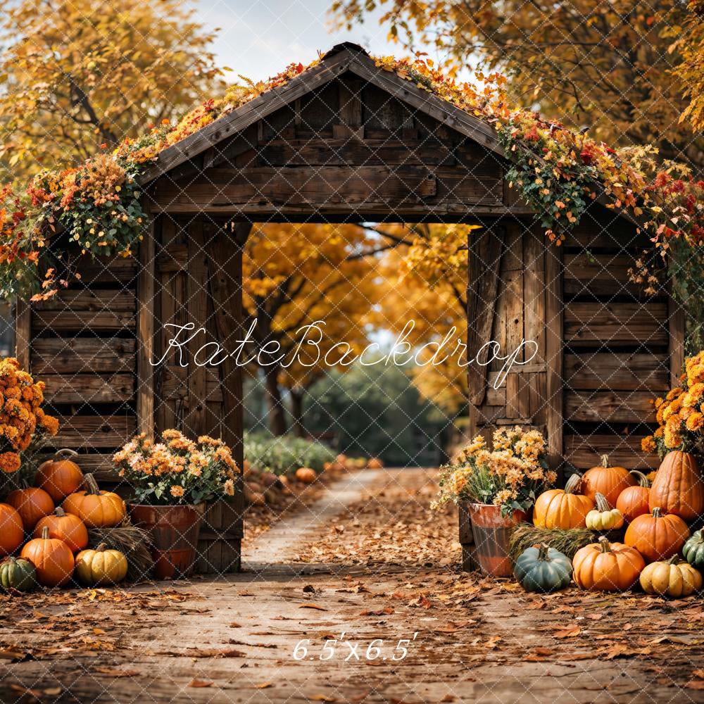 Kate Herbst Wald Kürbis Braune Scheunentor Hintergrund Entworfen von Emetselch - Kate Backdrop.de