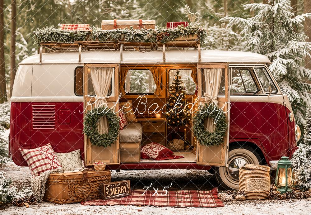 Kate Weihnachten Wohnmobil Wald Vintage Hintergrund Entworfen von Emetselch