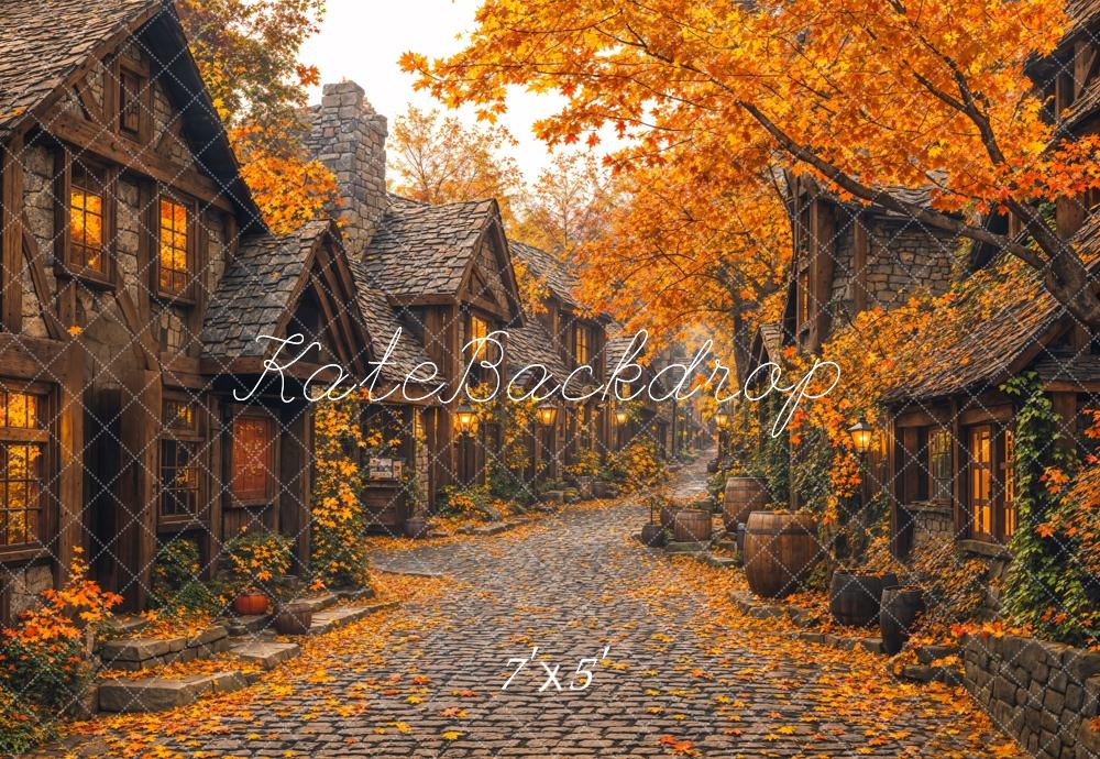 Kate Herbst Kopfsteinpflaster Dorf Vintage Hintergrund Entworfen von Emetselch