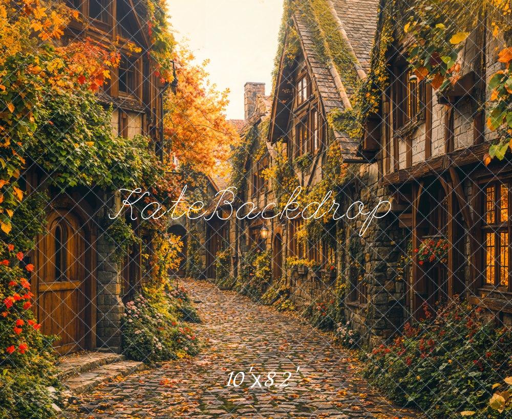 Kate Herbst Dorf Gasse Vintage Hintergrund Entworfen von Emetselch