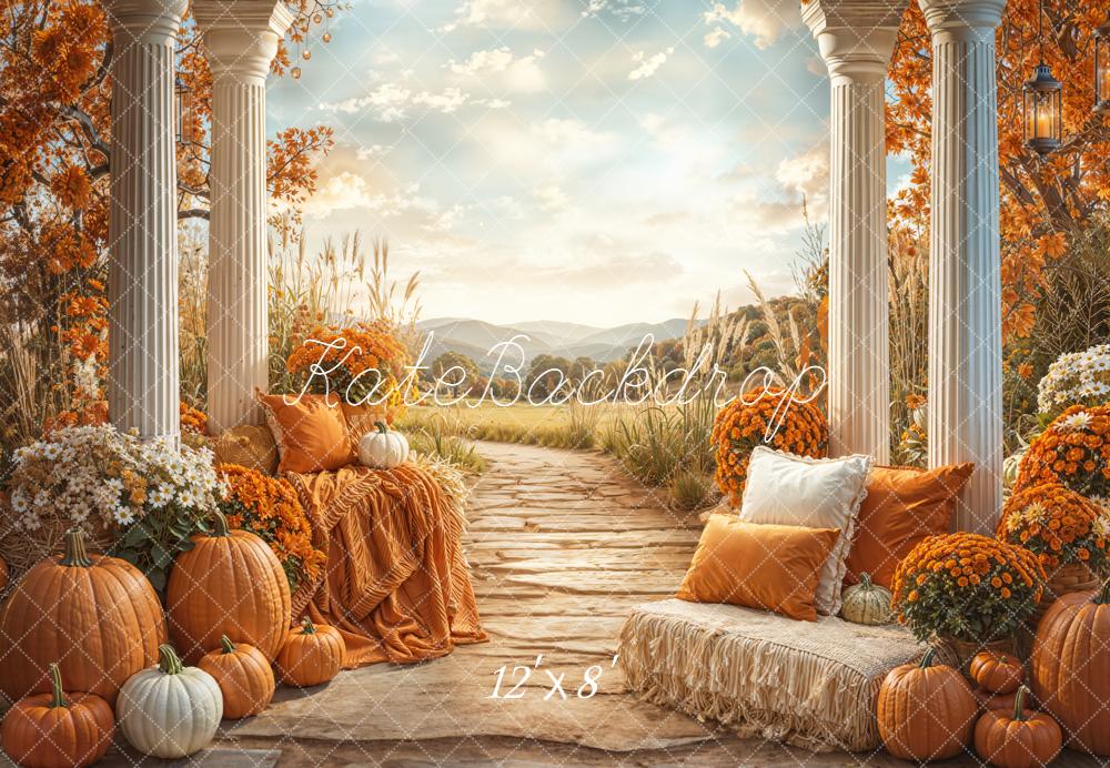 Kate Herbst Kürbis Säulen Orange Hintergrund Entworfen von Emetselch - Kate Backdrop.de