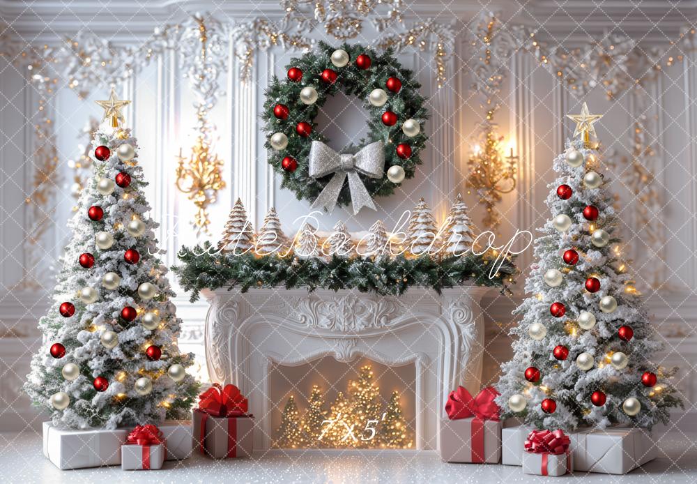 Kate Weihnachten Tannenbaum Kamin Weiß Hintergrund Entworfen von Mini MakeBelieve - Kate Backdrop.de