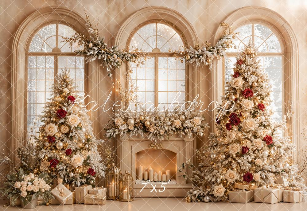 Kate Weihnachten Kamin Weihnachtsbaum Gold Hintergrund Entworfen von Emetselch - Kate Backdrop.de