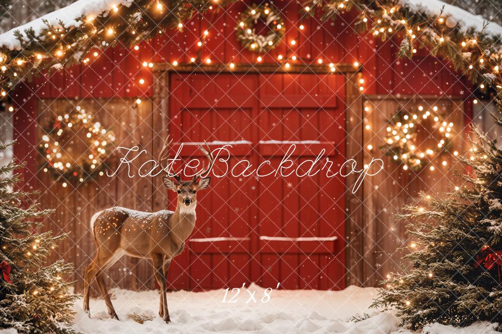 Kate Weihnachten Reh Scheune Lichter Fleece Hintergrund Entworfen von Emetselch - Kate Backdrop.de