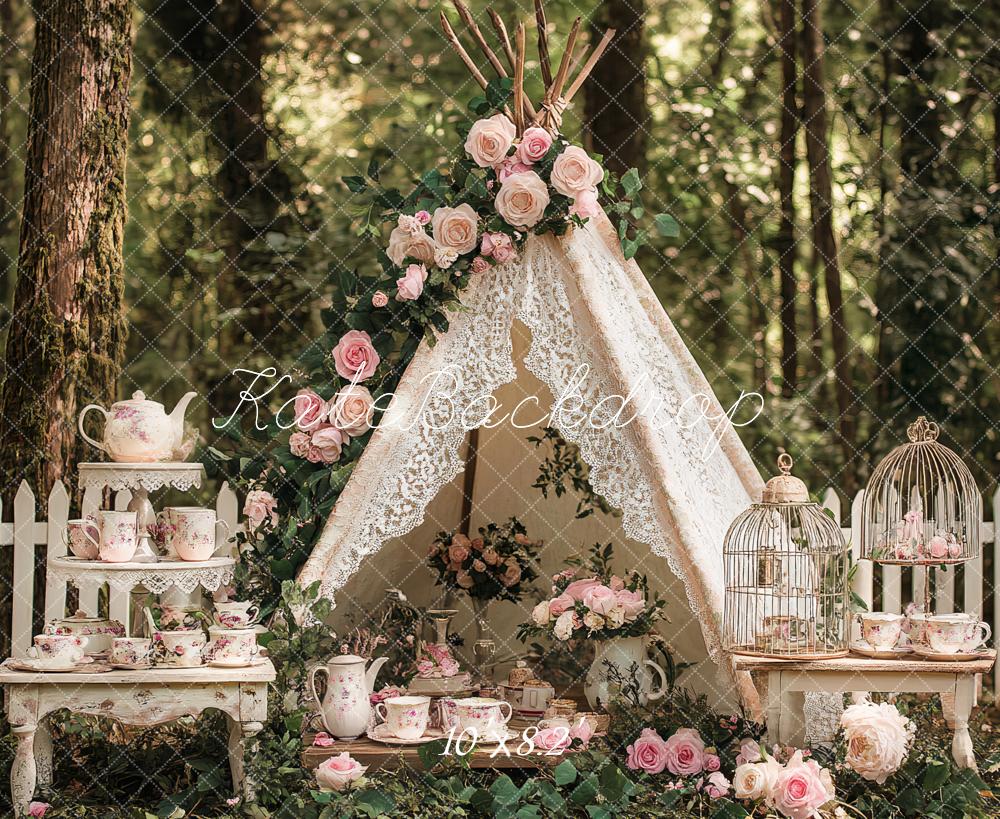 Kate Kinder Teepee Blumen Vintage Hintergrund Entworfen von Patty Roberts - Kate Backdrop.de