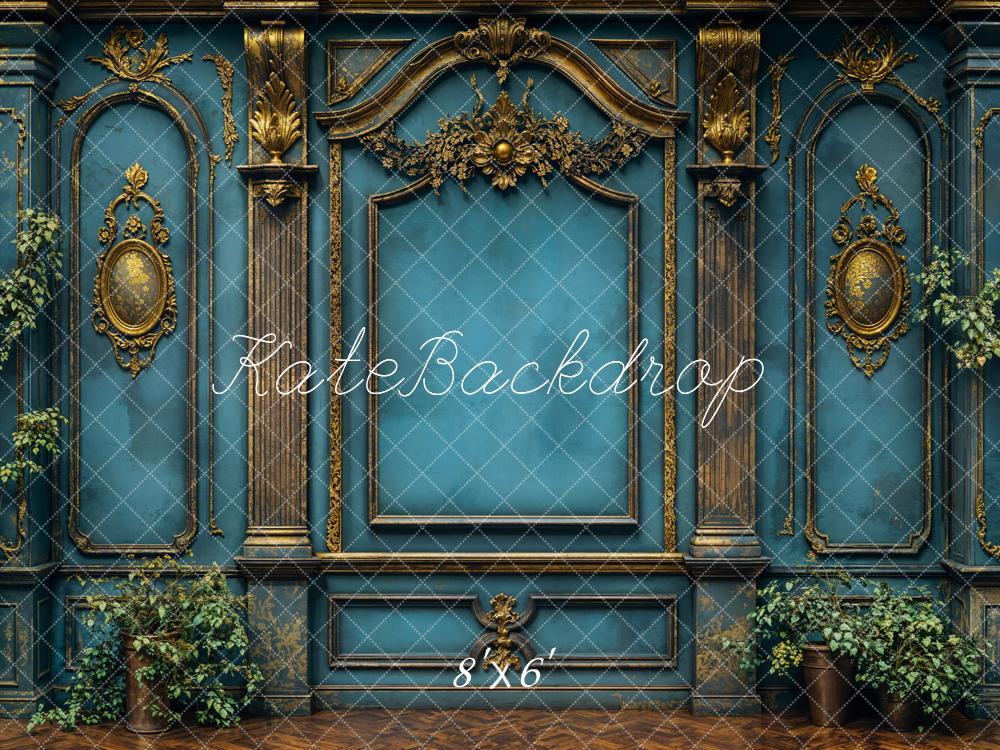 Kate Barock Wand Goldrahmen Blau Fleece Hintergrund Entworfen von Emetselch - Kate Backdrop.de
