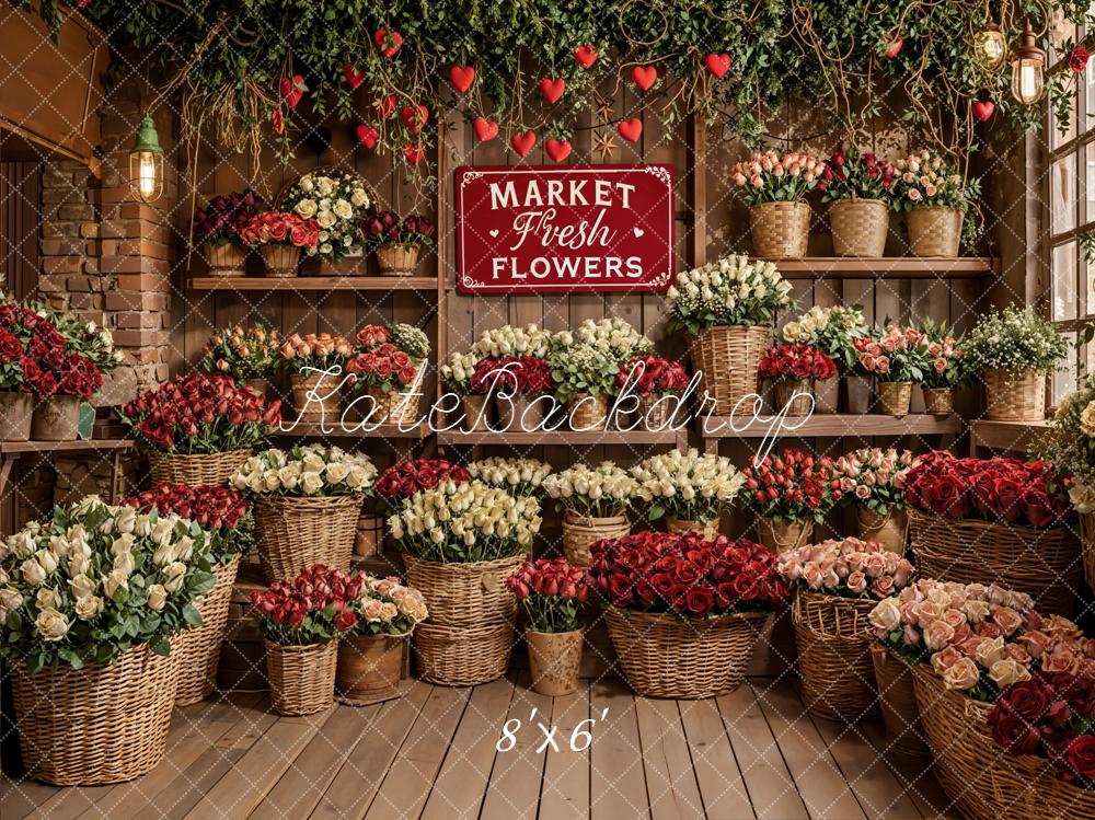 Kate Blumenmarkt Rosen Körbe Holz Hintergrund Entworfen von Emetselch - Kate Backdrop.de