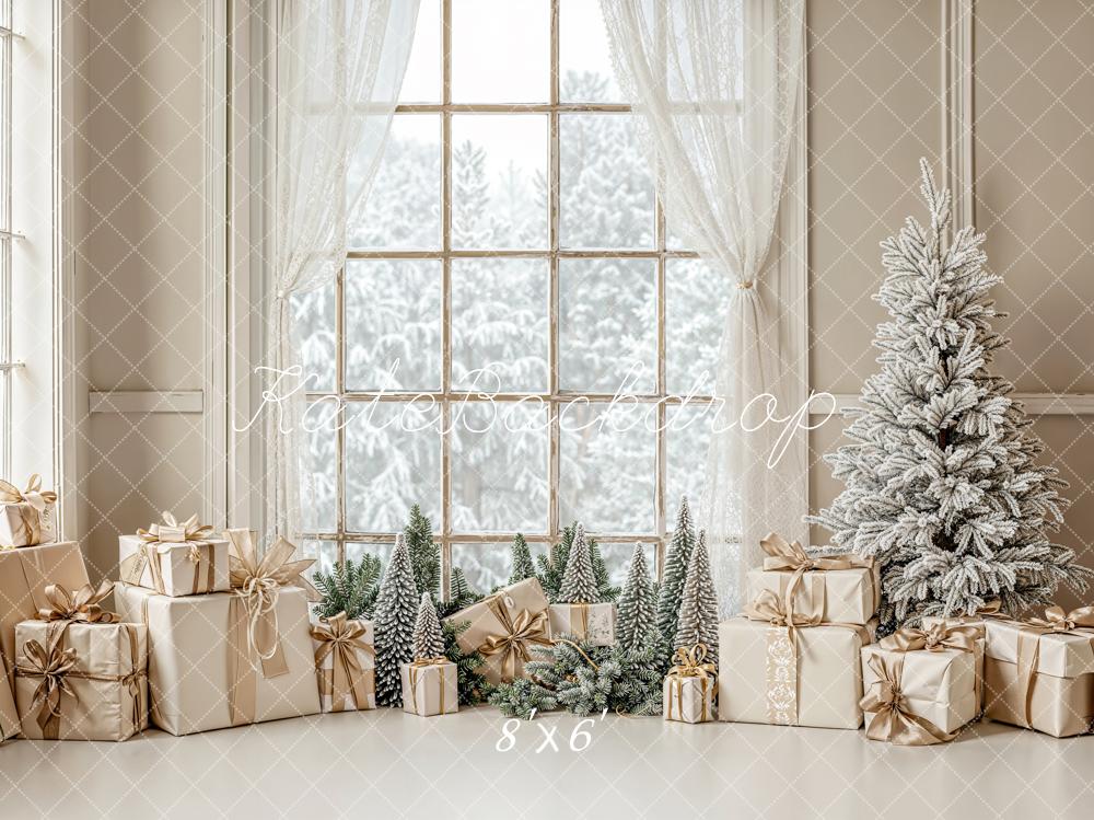 Kate Weihnachten Geschenke Fenster Winterwald Fleece Hintergrund Entworfen von Emetselch - Kate Backdrop.de