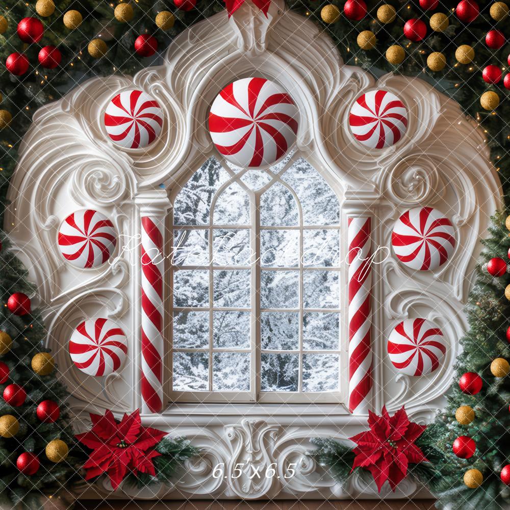 Kate Weihnachten Zuckerstangen Fenster Girlande Hintergrund Entworfen von Mini MakeBelieve - Kate Backdrop.de