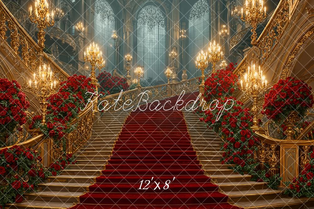 Kate Ball Prunkvolle Treppe Gold Rot Hintergrund Entworfen von Emetselch - Kate Backdrop.de