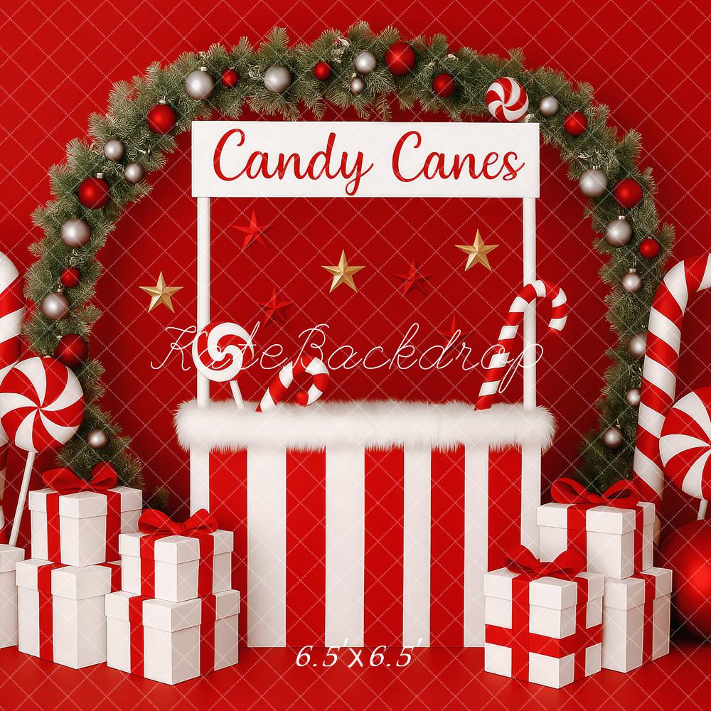 Kate Weihnachten Zuckerstangen Geschenkboxen Rot Hintergrund Entworfen von Patty Roberts - Kate Backdrop.de
