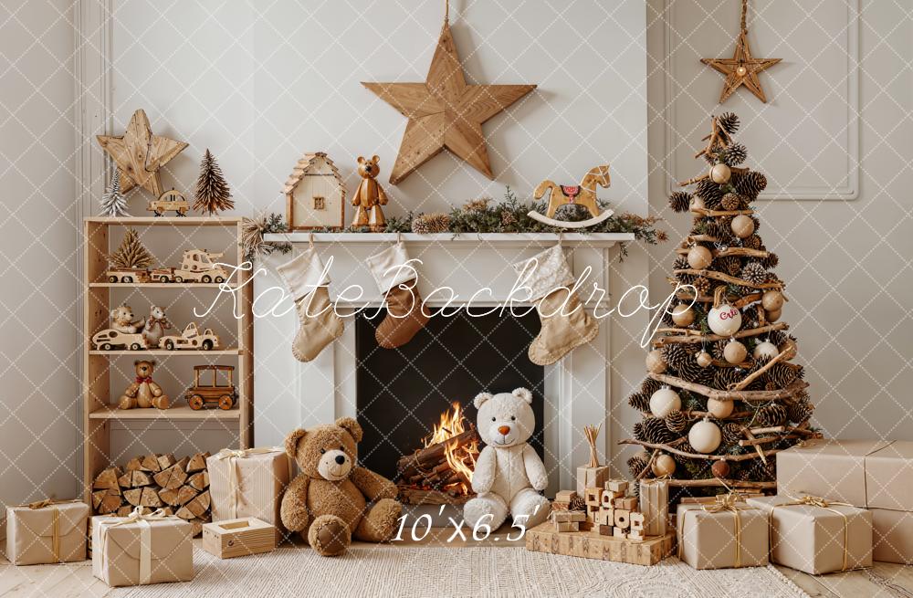Kate Weihnachten Kamin Geschenke Naturholz Fleece Hintergrund Entworfen von Emetselch