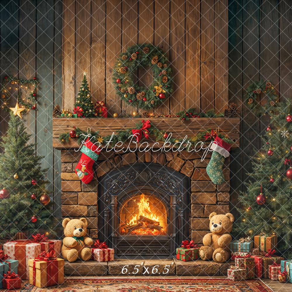 Kate Weihnachten Kamin Geschenke Braun Hintergrund Entworfen von Emetselch - Kate Backdrop.de