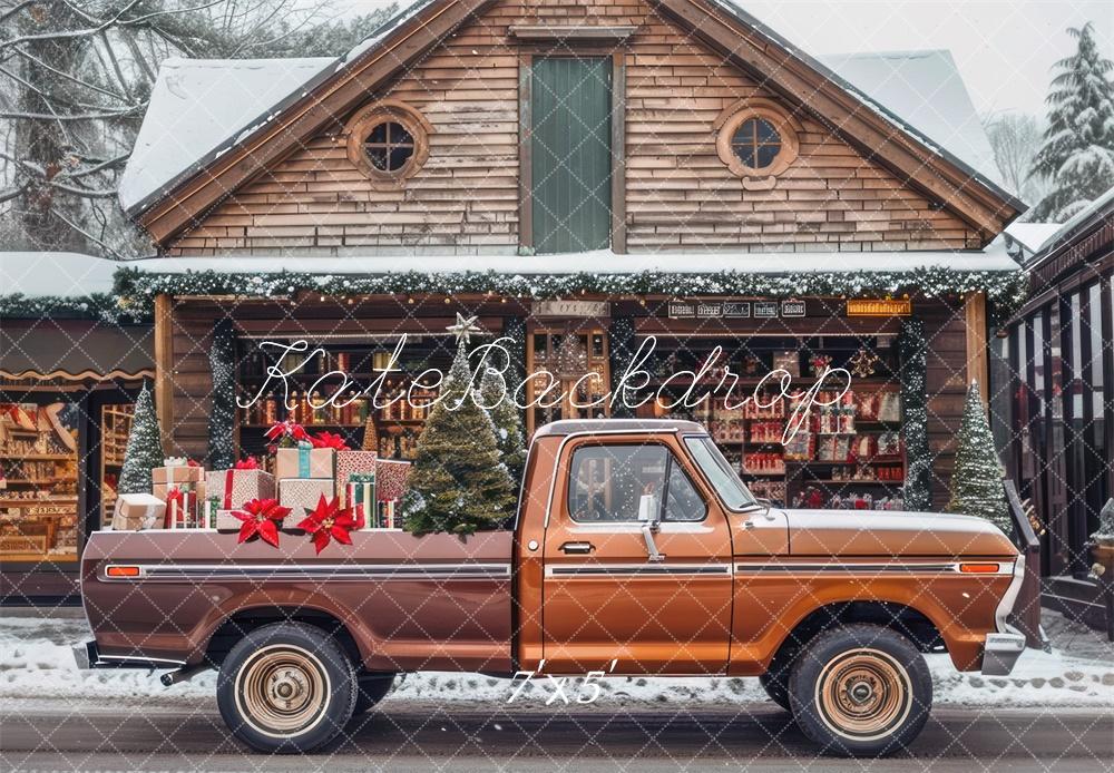 Kate Weihnachten Pickup Geschenke Holzhütte Hintergrund Entworfen von Mini MakeBelieve - Kate Backdrop.de