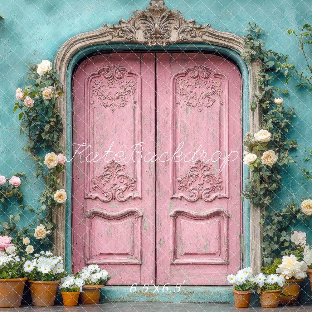 Kate Frühling Rosa Tür Blumen Vintage Hintergrund Entworfen von Mini MakeBelieve - Kate Backdrop.de