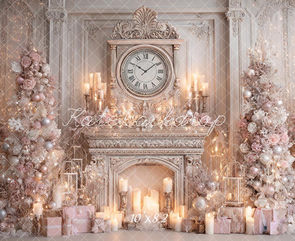 Kate Weihnachten Kamin Uhr Rosa Hintergrund Entworfen von Ashley Paul
