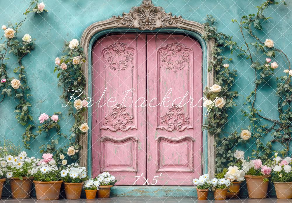 Kate Frühling Rosa Tür Blumen Vintage Hintergrund Entworfen von Mini MakeBelieve - Kate Backdrop.de