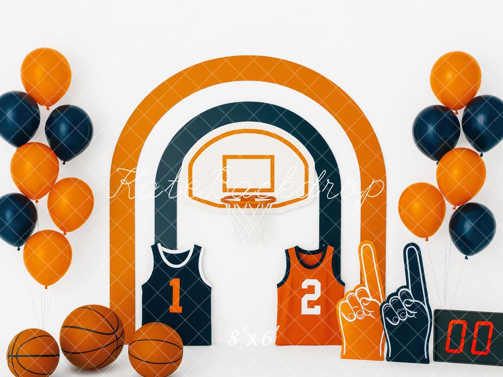 Kate Basketball Korb Trikots Ballons Orange Blau Hintergrund Entworfen von Patty Roberts - Kate Backdrop.de
