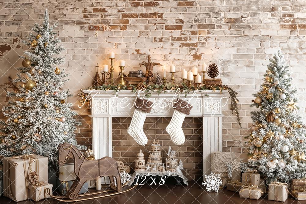Kate Weihnachten Kamin Tannenbäume Vintage Hintergrund Entworfen von Emetselch - Kate Backdrop.de