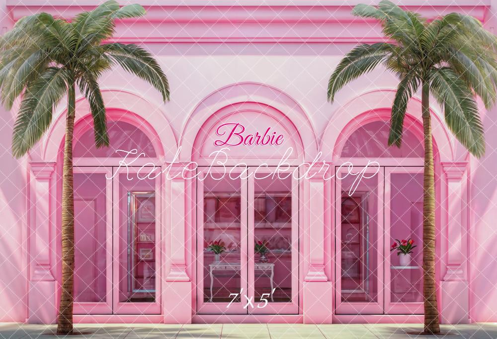 Kate Pink Villa Palmen Fenster Hintergrund Entworfen von Chain - Kate Backdrop.de