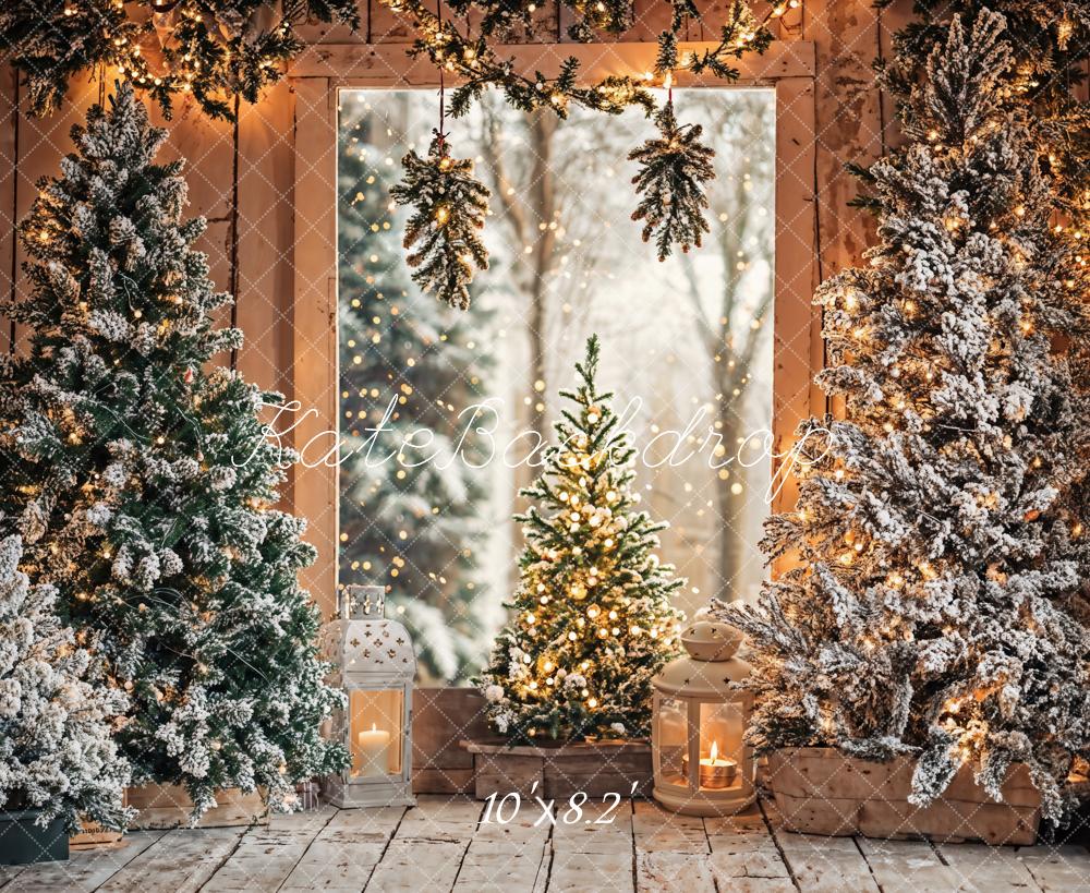 Kate Weihnachten Schneebäume Lichter Holz Hintergrund Entworfen von Emetselch