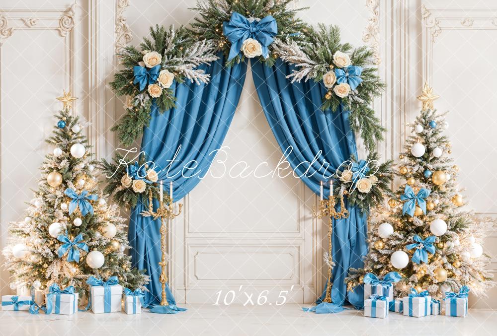 Kate Weihnachten Blaue Geschenke Weihnachtsbaum Elegant Fleece Hintergrund Entworfen von Emetselch - Kate Backdrop.de