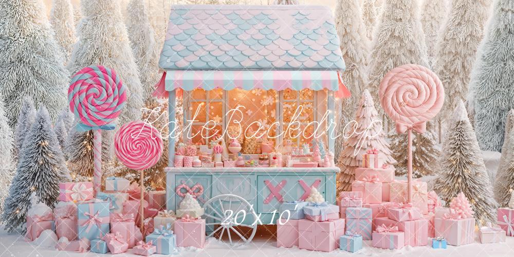 Kate Weihnachten Süßigkeitenhaus Geschenke Pastell Hintergrund Entworfen von Emetselch - Kate Backdrop.de
