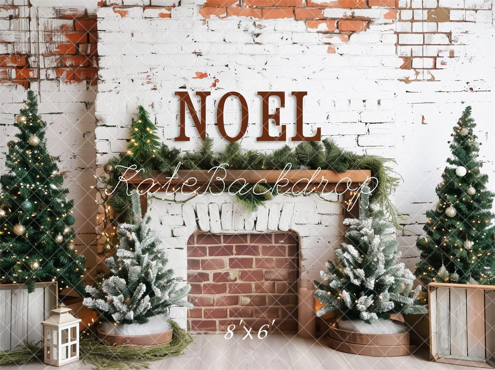Kate Weihnachten Kamin Tannenbaum Rustikal Hintergrund Entworfen von Patty Roberts - Kate Backdrop.de