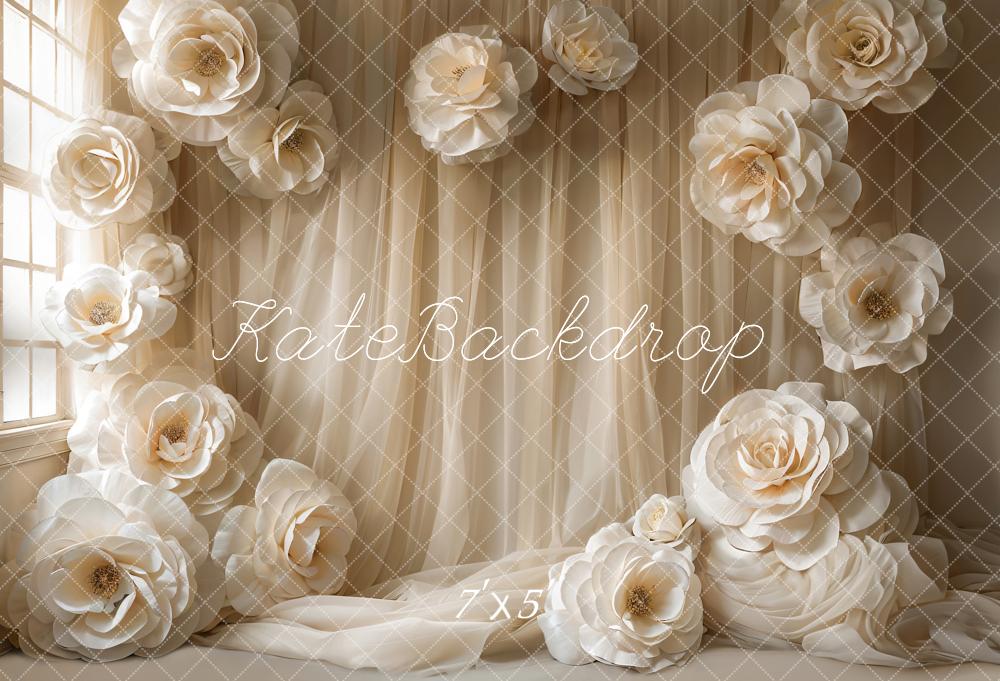 Kate Hochzeit Große Blumen Cream Hintergrund Entworfen von Emetselch - Kate Backdrop.de