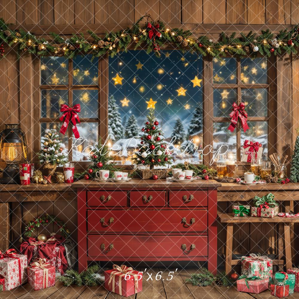 Kate Weihnachten Holz Fenster Geschenke Hintergrund Entworfen von Chain - Kate Backdrop.de