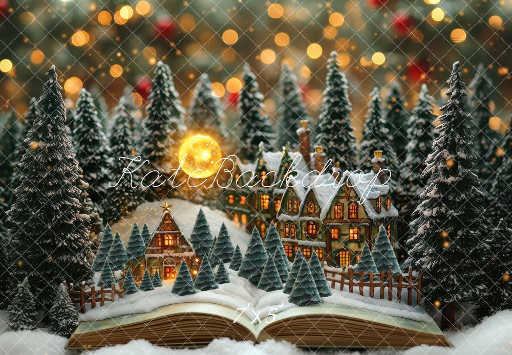 Kate Weihnachten Winterdorf Schneelandschaft Bokeh Hintergrund Entworfen von Mini MakeBelieve - Kate Backdrop.de