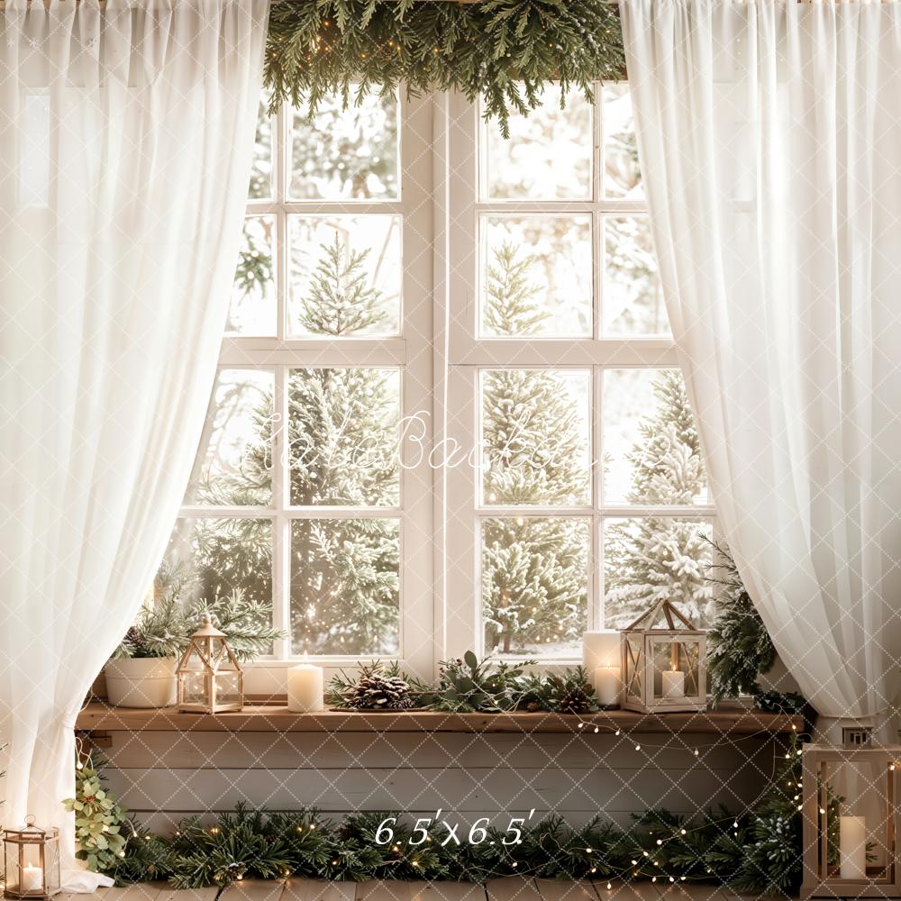 Kate Weihnachten Fenster Tannen Weiß Hintergrund Entworfen von Emetselch - Kate Backdrop.de