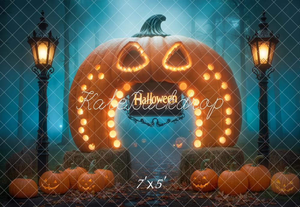 Kate Halloween Riesenkürbis Laternen Nebel Hintergrund Entworfen von Chain - Kate Backdrop.de