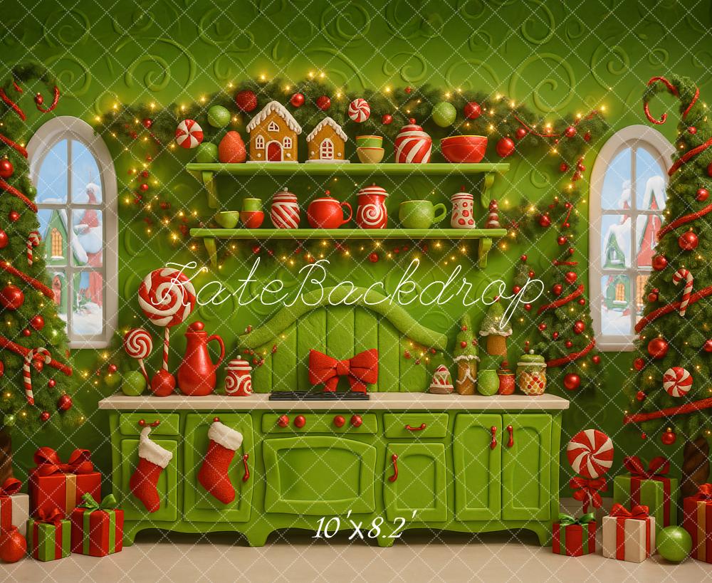 Kate Weihnachten Küche Weihnachtsbäume Grün Hintergrund Entworfen von Ashley Paul