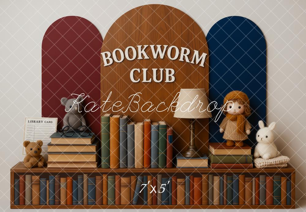 Kate Bücherregal Plüschtiere Kinderzimmer Vintage Hintergrund Entworfen von Patty Roberts - Kate Backdrop.de