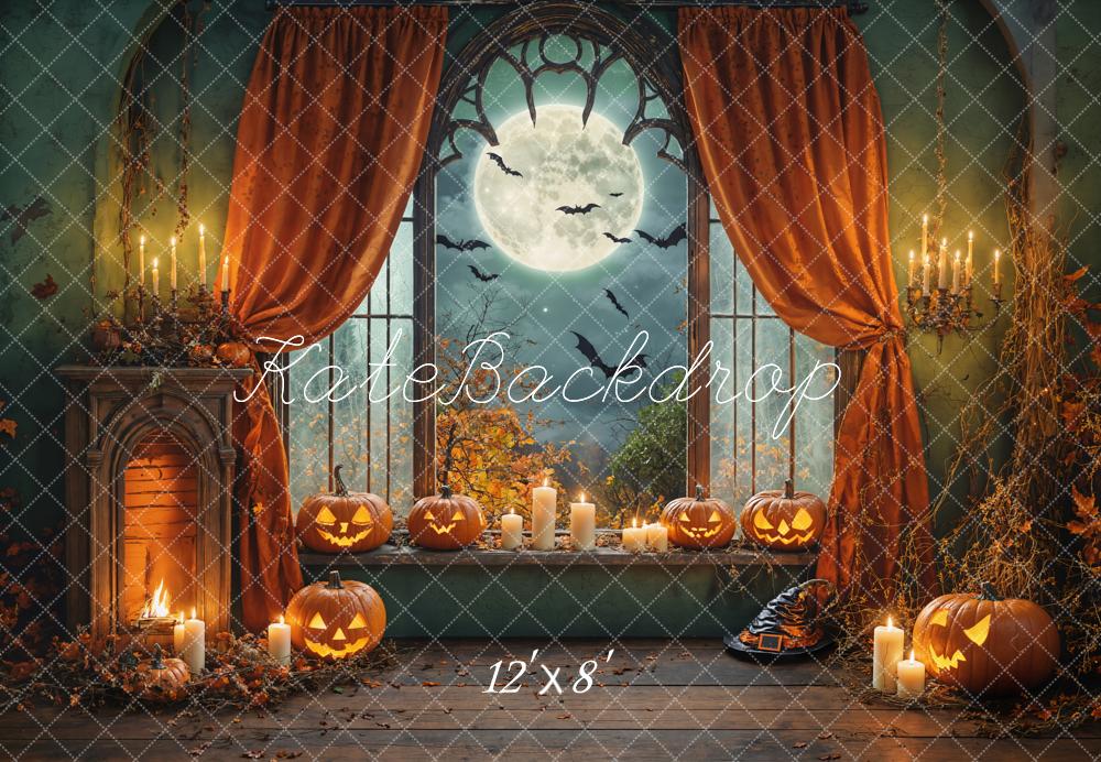 Kate Halloween Kürbisse Vollmond Fenster Fleece Hintergrund Entworfen von Chain - Kate Backdrop.de