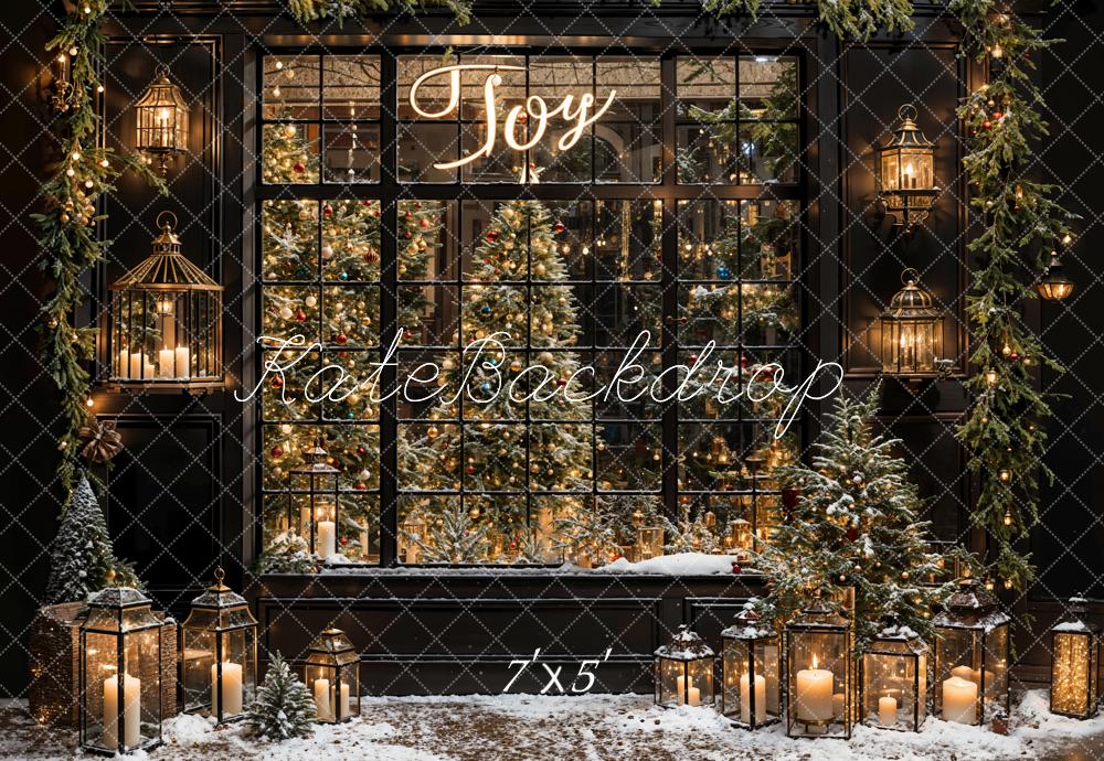 Kate Winter Weihnachten Schwarz Gerahmtes Fenster Retro Wand Hintergrund Entworfen von Emetselch - Kate Backdrop.de