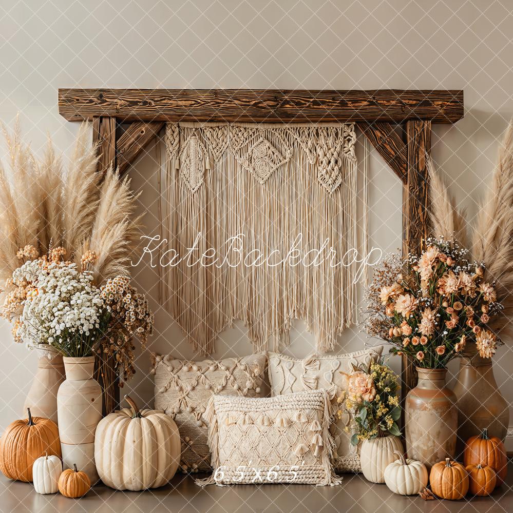 Kate Herbst Boho Kürbis Pampasgras Beige Hintergrund Entworfen von Emetselch