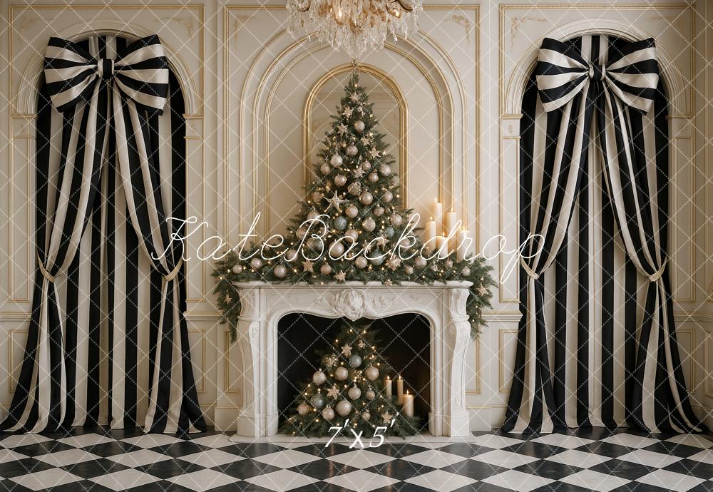 Kate Weihnachten Baum Kamin Streifen Hintergrund Entworfen von Ashley Paul - Kate Backdrop.de