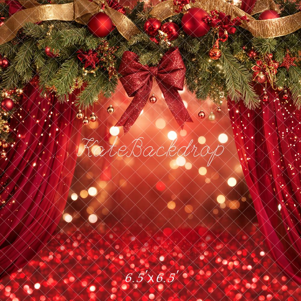 Kate Weihnachten Tannenzweige Kugeln Rot Hintergrund Entworfen von Emetselch - Kate Backdrop.de