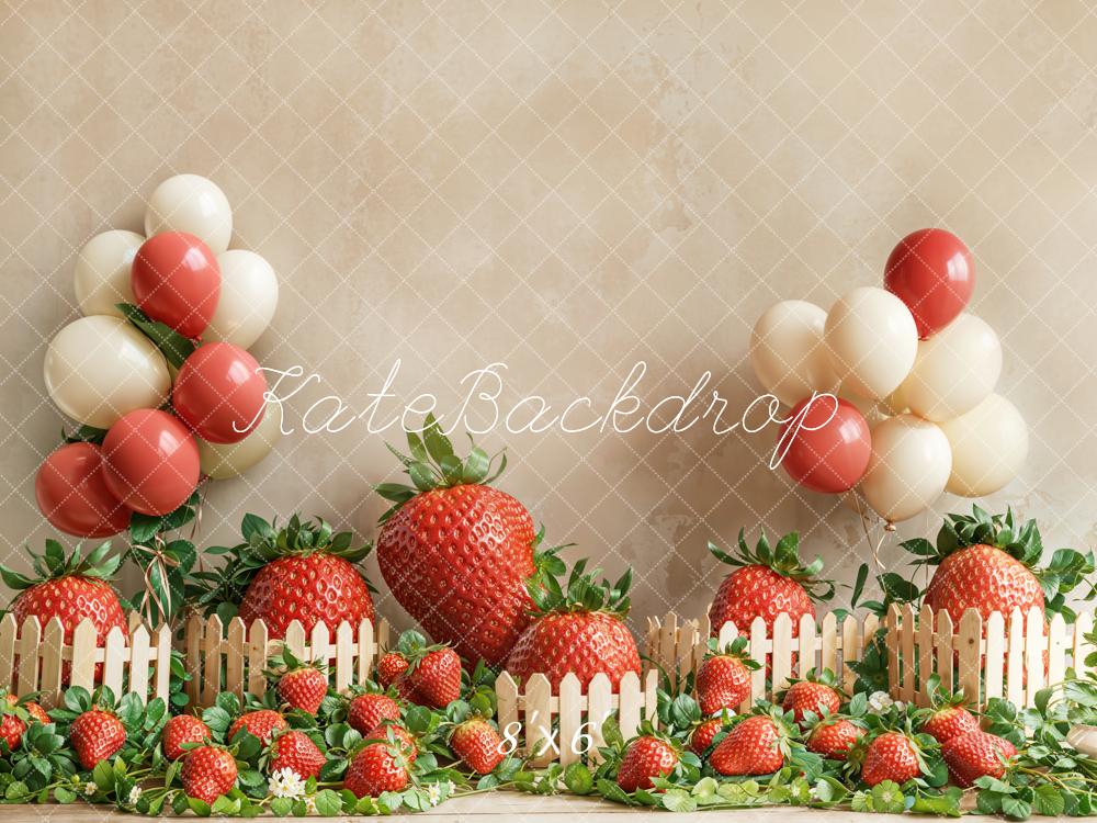 Kate Erdbeer Ballons Garten Beige Fleece Hintergrund Entworfen von Emetselch