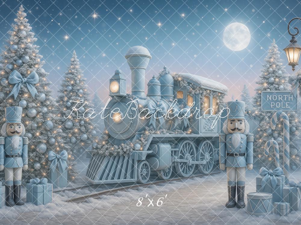 Kate Weihnachten Eisenbahn Nussknacker Blau Hintergrund Entworfen von Ashley Paul