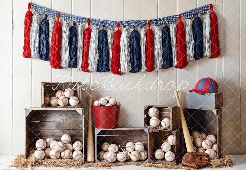 Kate Baseball Holzkisten Bälle Vintage Fleece Hintergrund Entworfen von Emetselch - Kate Backdrop.de